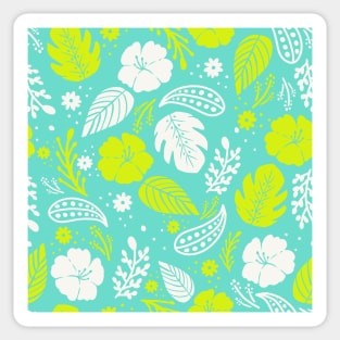 Foliage & Hibiscus Pattern - Blue & Green Sticker